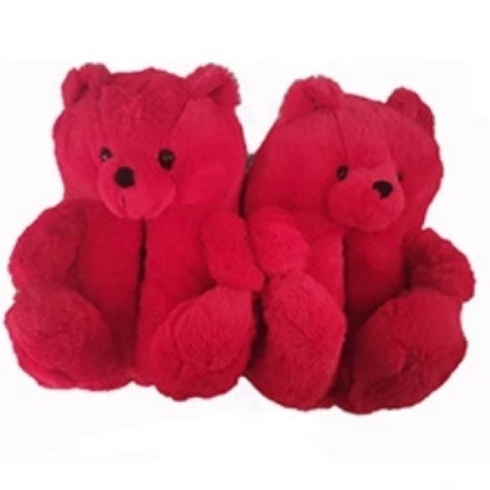 Teddy Bear Slippers. Red. Up to sz. 12 in toddlers